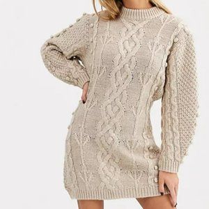 NWT-ASOS WHITE bobble cable knitted dress